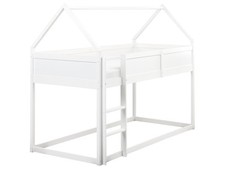 Lit d'Enfant à Mi-Hauteur 90 x 200 cm Sommier à Lattes en Bois de Pin Blanc