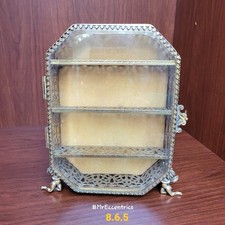 Vtg Miniature Gold Metal French Victorian Style Vitrine Curio Trinket Box