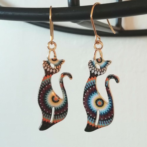 Boucles oreilles dore chat - boucles,