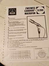 ancienne fiche brochure technique MICROPHONE AKG D200