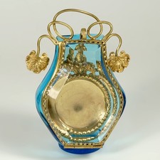 Antique Victorian Art Glass Pocket Watch Display Vitrine Box Beveled Door Ormolu