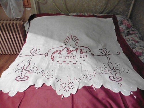 Ancien rideau lin creme panier - ancien,