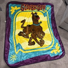 Vintage 1999 Scooby-Doo Fleece Throw Blanket Cartoon Network 50 X 60 Yellow Teal