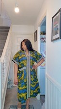 African Ankara Print Dress Ankara with Rhinestones Free Size Boubou UK 14 - 20