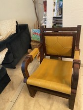 Antique Genuine Leather & Solid Wood Malaysian Armchair - Unique Piece