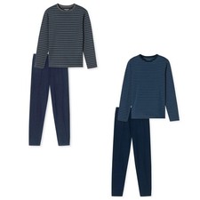 SCHIESSER Pyjama Pour Hommes, Long - Casual Essentials, Coton, Col Rond