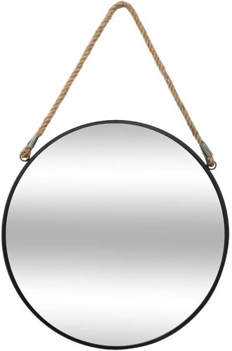 Miroir rond métal noir - miroir, corde
