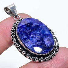 Pendentif pierre précieuse forme ovale saphir bleu fait main bijoux...