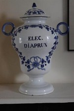 Pot en faience d' apothicaire pharmacie ELEC DIAPRUN DELFT signé AK