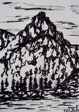 Peinture Marqueur Original Encre Paysage Montagne Forêt Art Mural Taille 8...