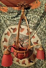 ANTIQUE ART DECO CHANDELIER IN THE TASTE OF ADOLPHE BLOCH IN BRONZE AND GLASS PASTE