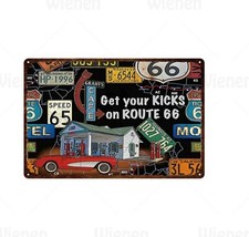 PLAQUE EN MÉTAL VINTAGE USA ROUTE 66    30 X 20 CM 