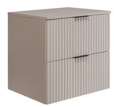 Meuble sous-lavabo suspendu FLOW 60 cm façade rainurée beige avec plateau