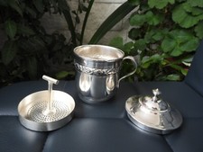 CAFETIERE A PISTON, Ancien FILTRE A CAFE OU THE POUR TASSE EN METAL ARGENTE
