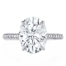 Certifié GIA Anneau Fiançailles Diamant 4.26 Cts Forme Ovale 18k or Blanc