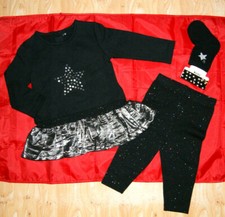 ROBE LEGGING CHAUSSETTE 3 mois 6 mois & 12 MOIS BEBE FILLE NOIR PAILLETTE ARGENT