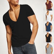 Homme Décontracté T-Shirt Haut Muscle T-Shirts SPORTS Col V Fitness Court Manche