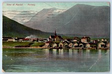 Norway Postcard View of Mandal Mountains and River 1921 Posted Antique