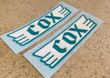 Cox Vintage Boat Trailer Decals 2-Pak Teal & White FREE SHIP + FREE Fish Decal