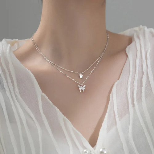 Collier double rang papillon - collier,