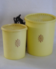 🌟 TUPPERWARE Boite Ronde Couvercle Soleil Jaune Grande Vintage Ancien Lot de 2