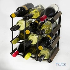 Cranville Vin Rack Rangement 12 Bouteille Chêne Foncé Teinture Bois/Métal Noir