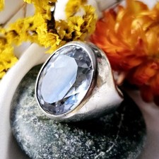 Bague Artisan Xxl Argent 925 Cristal Couleur Aigue-marine T 51 Poinçons 15,3g
