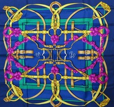 Authentic HERMES "GRAND MANEGE" Navy 100% Silk Scarf #55239