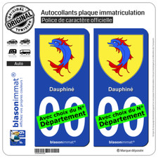 2 Stickers autocollant plaque immatriculation Auto : Dauphiné Armoiries II
