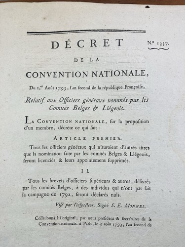 Armée belgique 1793 - belgique, en
