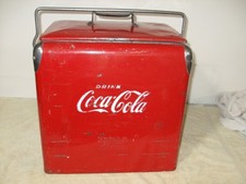 Vintage Coca-Cola Red Metal Ice Chest Cooler 1940-1950s with tray