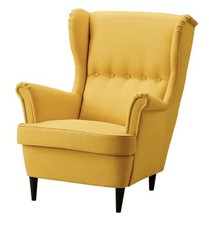 Wing Chair Yellow Fabric Ikea Strandmon Single Sofa