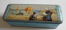 OLD METAL BOX DECORATIONS FISHING SCENE FISHERMEN BOATS
