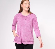 LOGO by Lori Goldstein Lounge Sun Faded Cotton Sweatshirt Rose Violet XS New