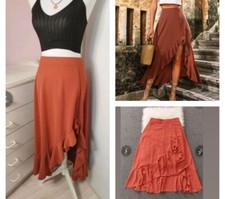 Jupe Longue Marron A Volants