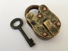 Lock Vintage Brass Padlock With Key Rich Patina Small Collectible Vulcan 10 leve