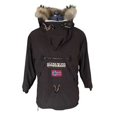 Napapijri NEW SKIDOO JACKET Dark Brown Hood Raccoon Fur Trim Ladies Small UK8