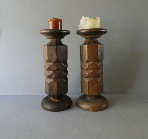 Paire bougeoirs bois - paire, en