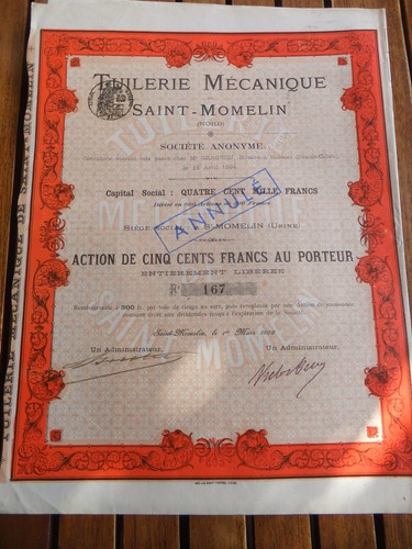 Action titre ancien tuilerie - ancien,