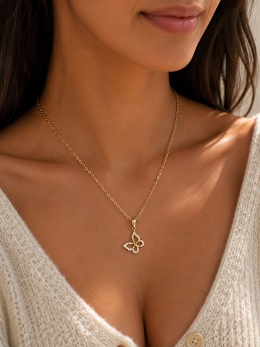 Collier papillon strass acier