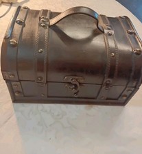 Antique Wooden and Faux Leather Decorative Chest - Pirate Style Storage Box