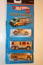 Three (3) Vintage 2006 Hot Wheels Super Chromes VW Bug S'Cool Bus GMC Motorhome