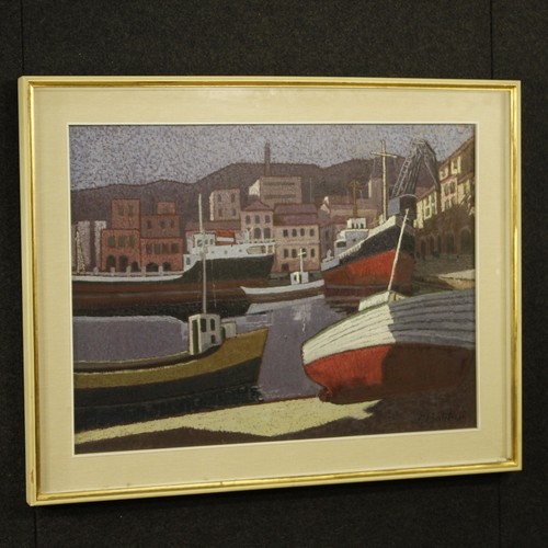 Marina tableau signé huile