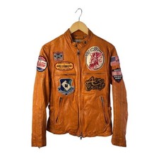 AVIREX Leather Blouson Jacket Zip-Up Size M Orange From Japan 0104288K Authentic