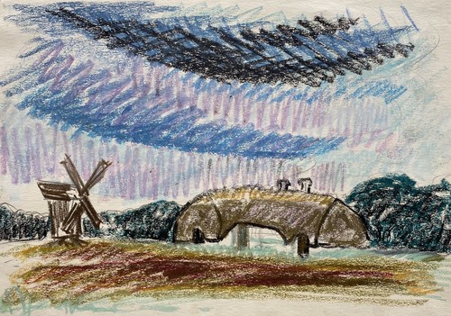 Paysage avec maison moulin - paysage,