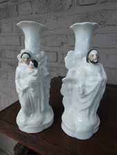 pair antique vieux brussels porcelain candlestick saint mary and joseph figurine