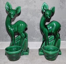 2 FAIENCE ST CLEMENT LEMANANCE SIGN FAWNS GREEN ART DECO SLINGS