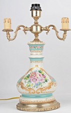 French vintage Porcelain table lamp floral decor hand paint 1970