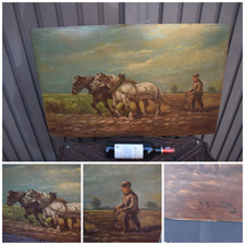 Antique flanders school PAUL HENRY schouten horses farmer field painting oil