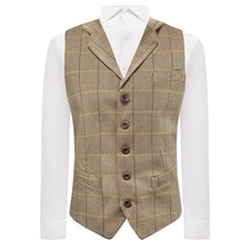 De Luxe Clair Chêne Marron Motif Chevrons Gilet Avec Revers, Tweed